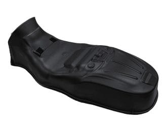 Injection moulded motorbike seat cover in black standard ABS with textured surface
